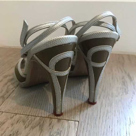 Salvatore Ferragamo Silver Leather Ankle Strap High Heel Sandals - Picture 3 of 6